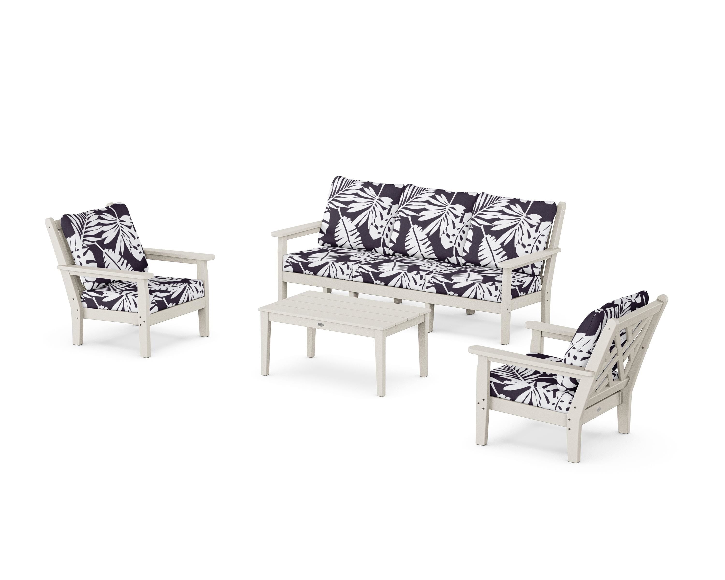 POLYWOOD® Chippendale 4-Piece Deep Seating Set with Sofa in Sand / Leaf Navy