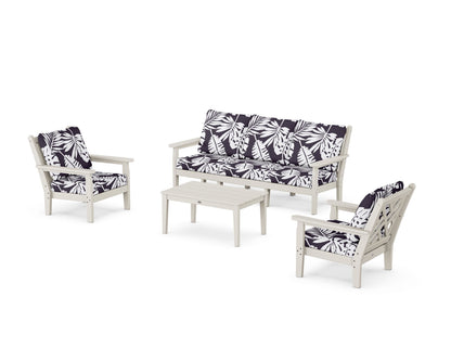 POLYWOOD® Chippendale 4-Piece Deep Seating Set with Sofa in Sand / Leaf Navy
