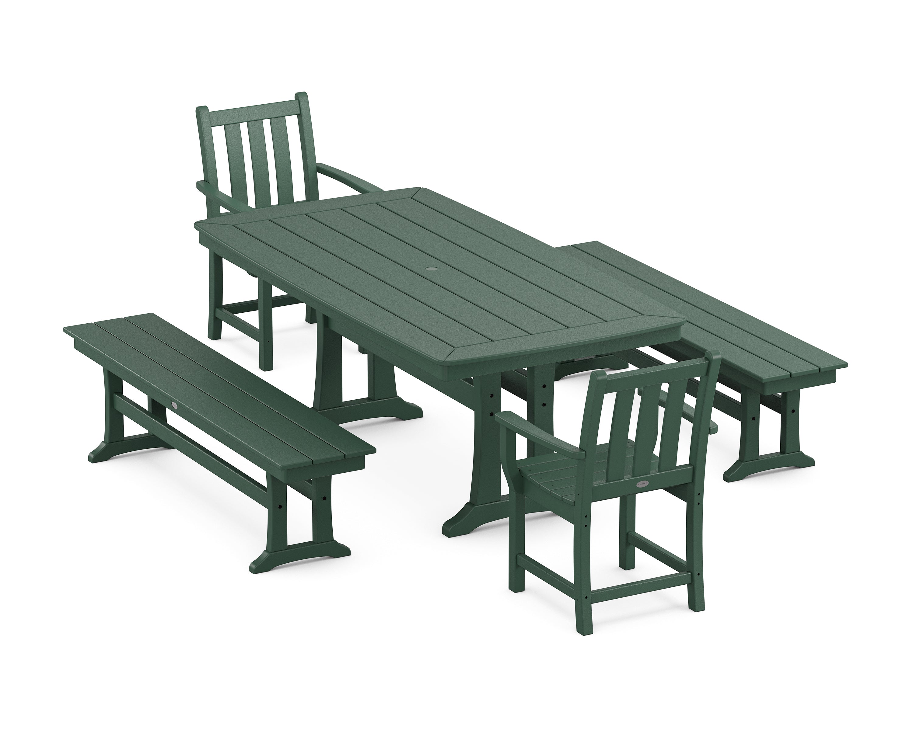 POLYWOOD® Traditional Garden 5-Piece Dining Set with Trestle Legs in Green