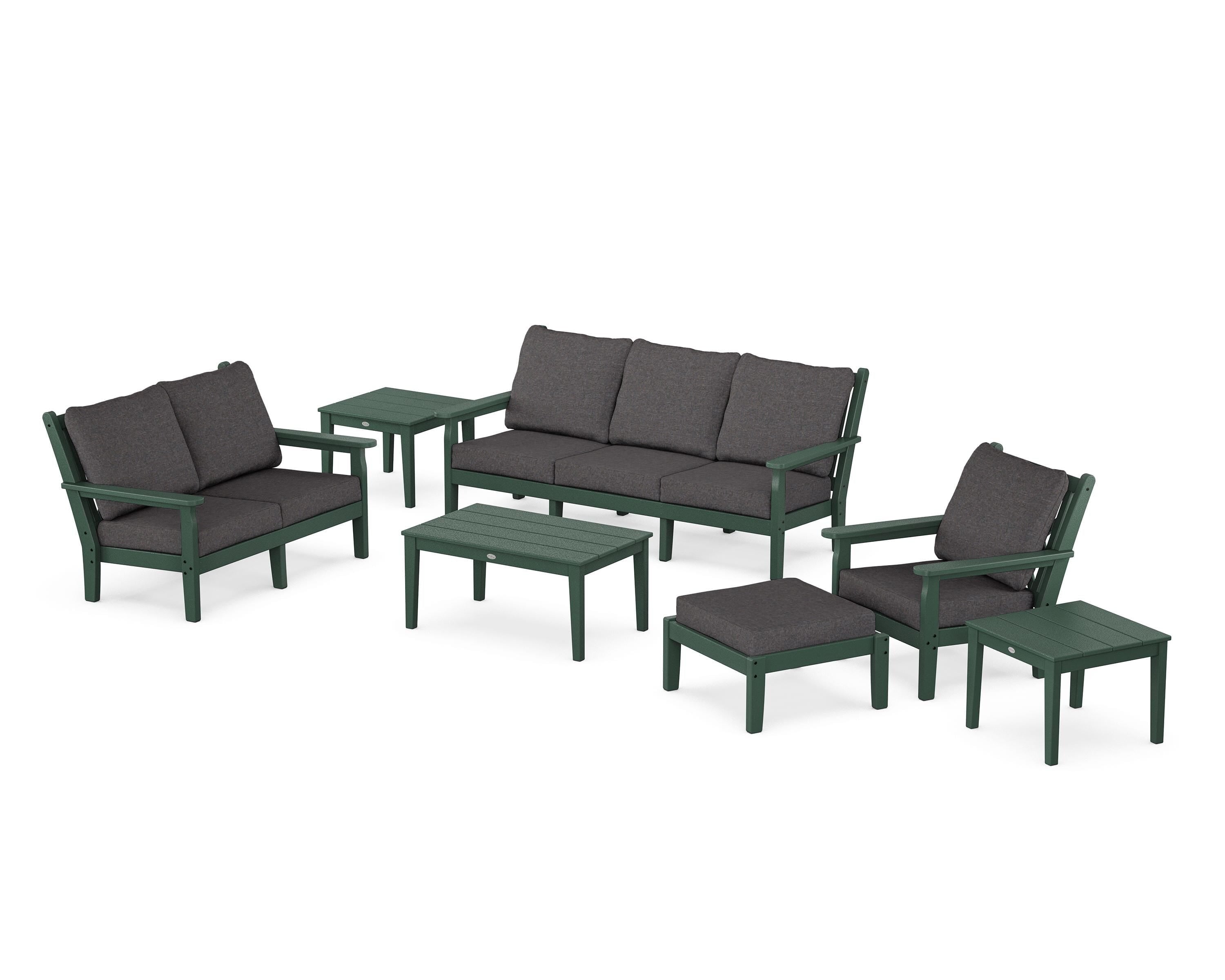 POLYWOOD® Chippendale 7-Piece Deep Seating Set in Green / Ash Charcoal