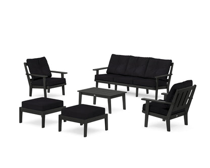 POLYWOOD® Oxford 6-Piece Lounge Sofa Set in Black / Midnight Linen