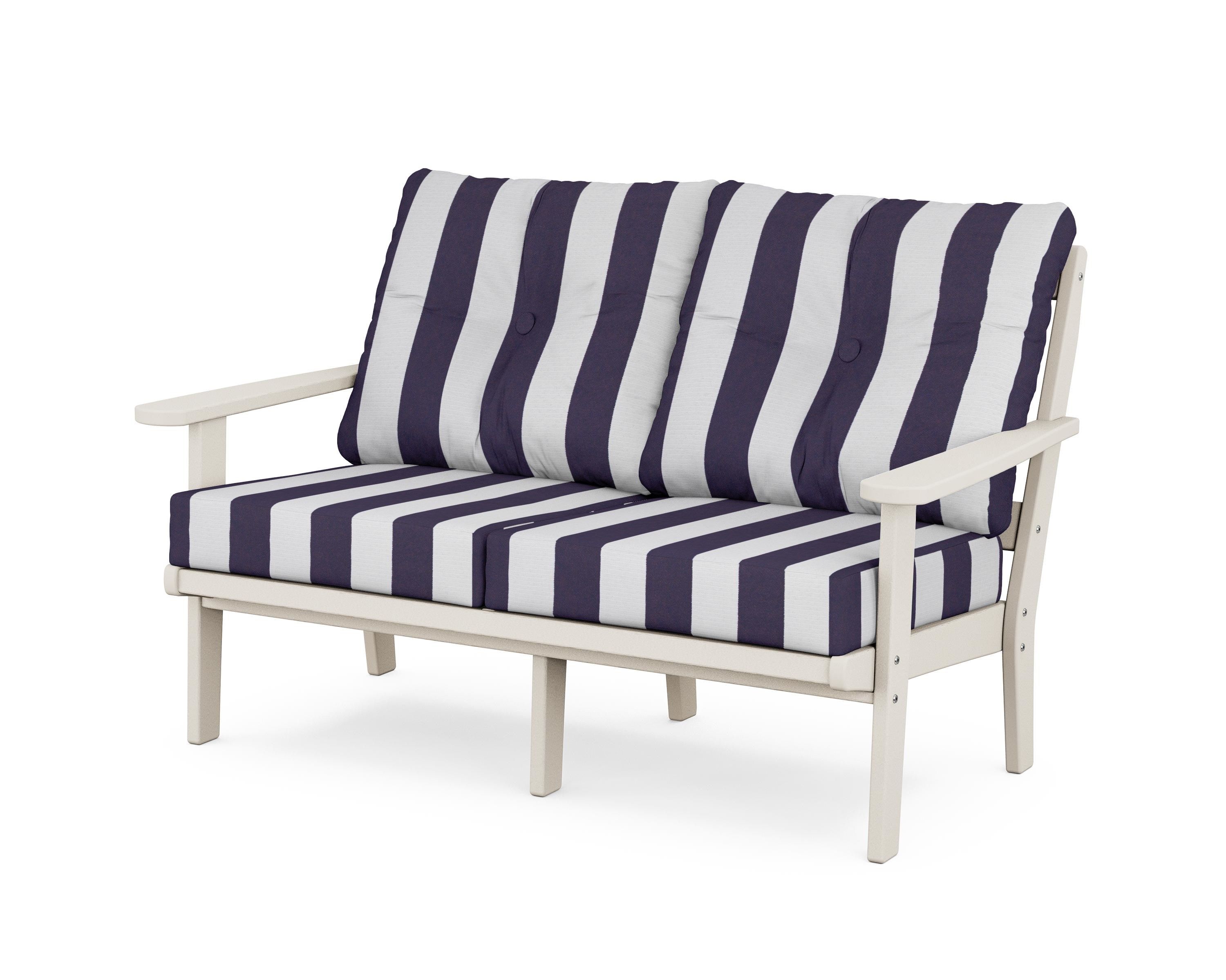 POLYWOOD® Mission Deep Seating Loveseat in Sand / Cabana Stripe Navy