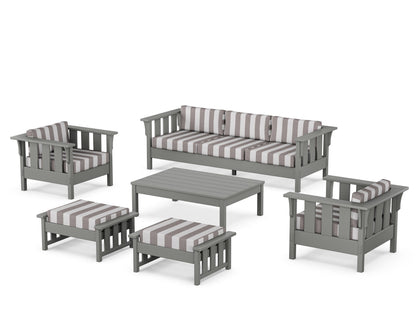 Martha Stewart by POLYWOOD® Acadia 6-Piece Lounge Sofa Set in Slate Grey / Cabana Stripe Grey Mist
