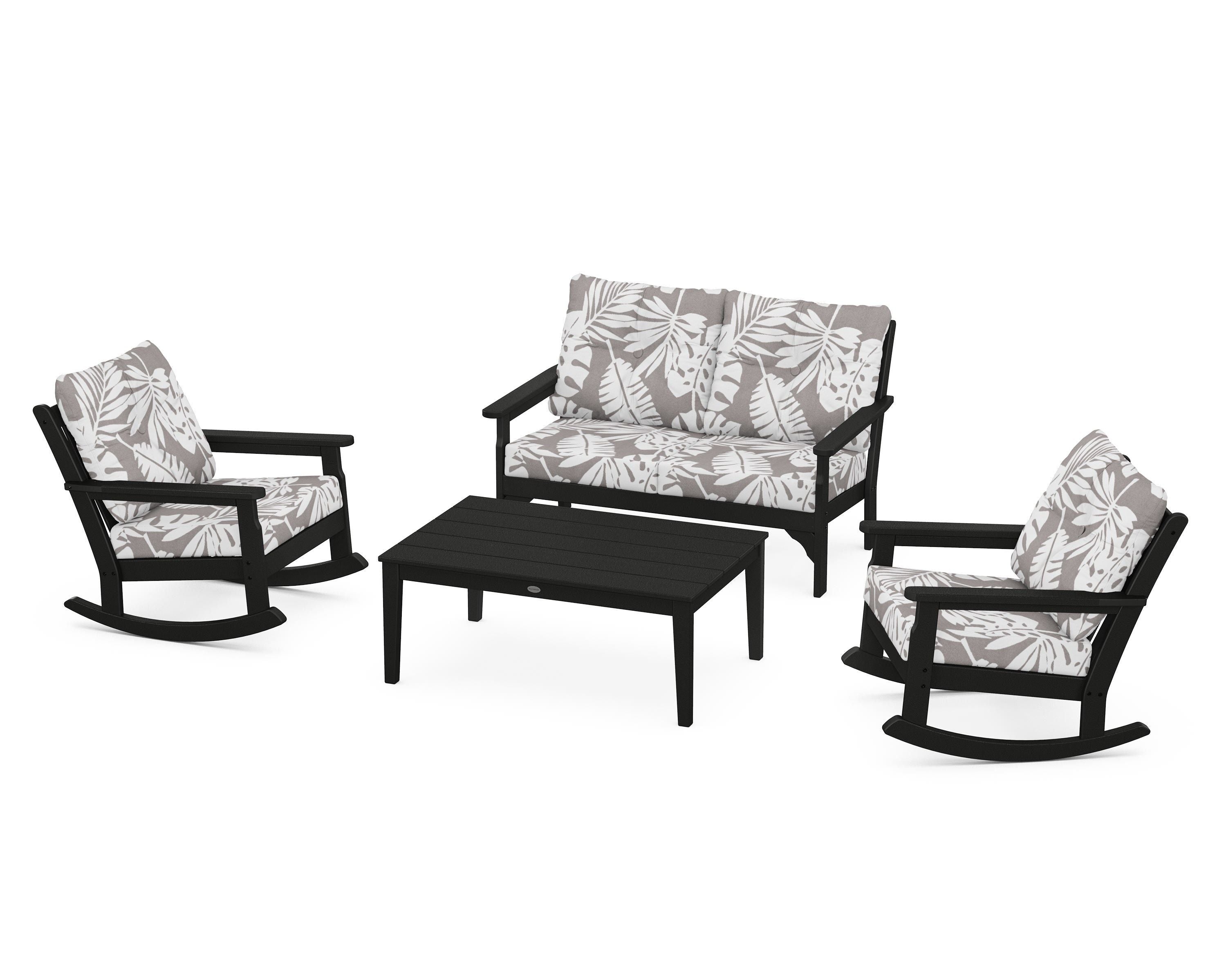 POLYWOOD® Vineyard 4-Piece Deep Seating Rocking Chair Set in Black / Leaf Grey Mist
