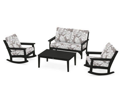 POLYWOOD® Vineyard 4-Piece Deep Seating Rocking Chair Set in Black / Leaf Grey Mist