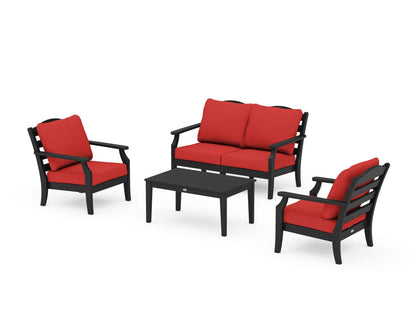 Draper James™ by  POLYWOOD® Savannah 4-Piece Deep Seating Set with Loveseat in Black / Crimson Linen