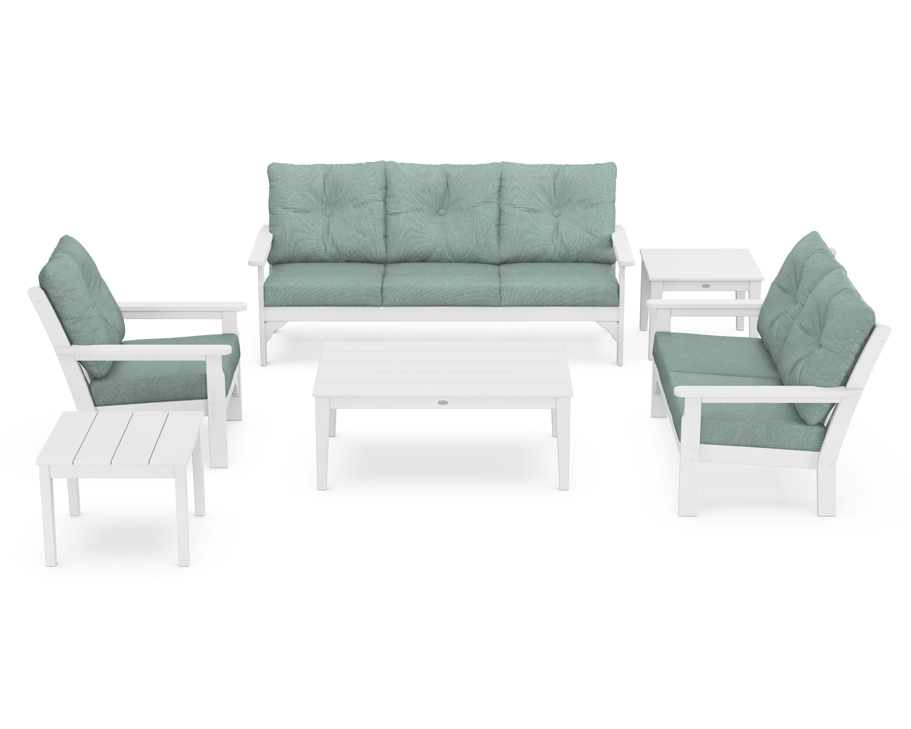 POLYWOOD® Vineyard 6-Piece Deep Seating Set in White / Glacier Spa