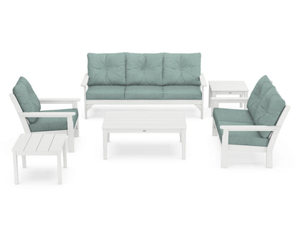 POLYWOOD® Vineyard 6-Piece Deep Seating Set in White / Glacier Spa