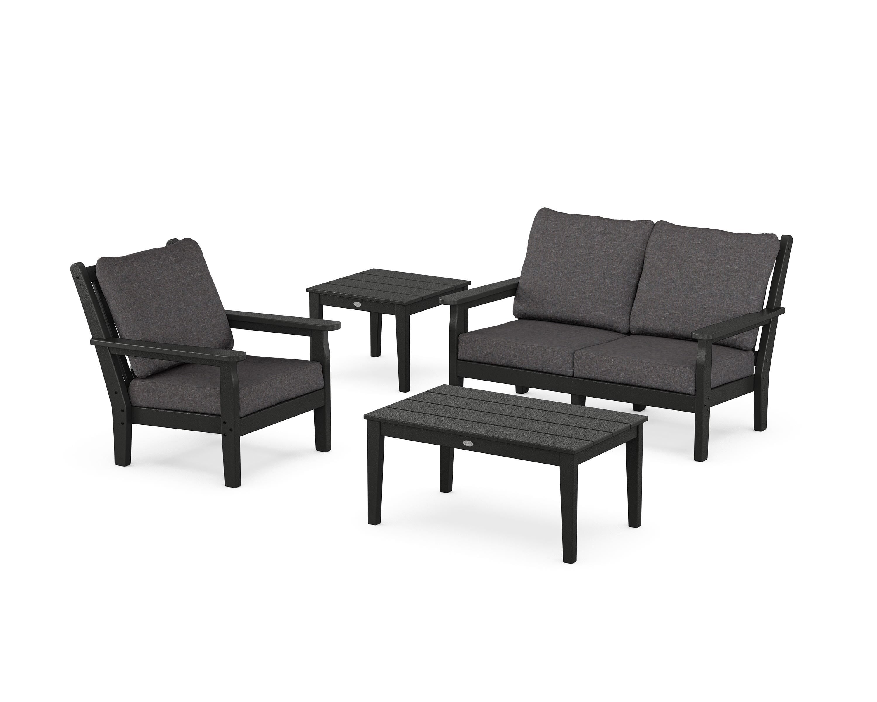 POLYWOOD® Chippendale 4-Piece Deep Seating Set in Black / Ash Charcoal