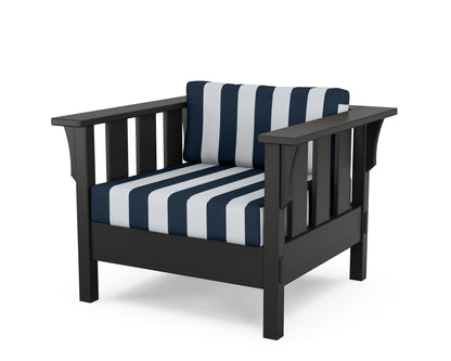 Martha Stewart by POLYWOOD® Acadia Deep Seating Chair in Black / Cabana Stripe Marine Indigo