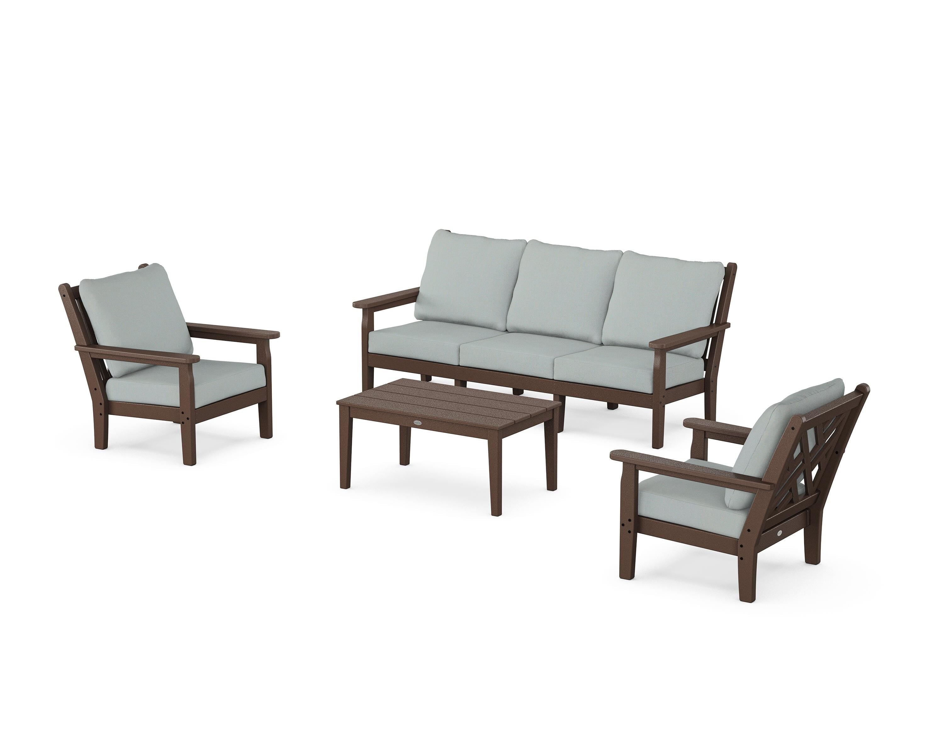 POLYWOOD® Chippendale 4-Piece Deep Seating Set with Sofa in Mahogany / Spa