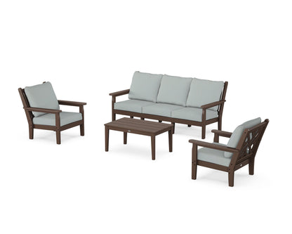 POLYWOOD® Chippendale 4-Piece Deep Seating Set with Sofa in Mahogany / Spa