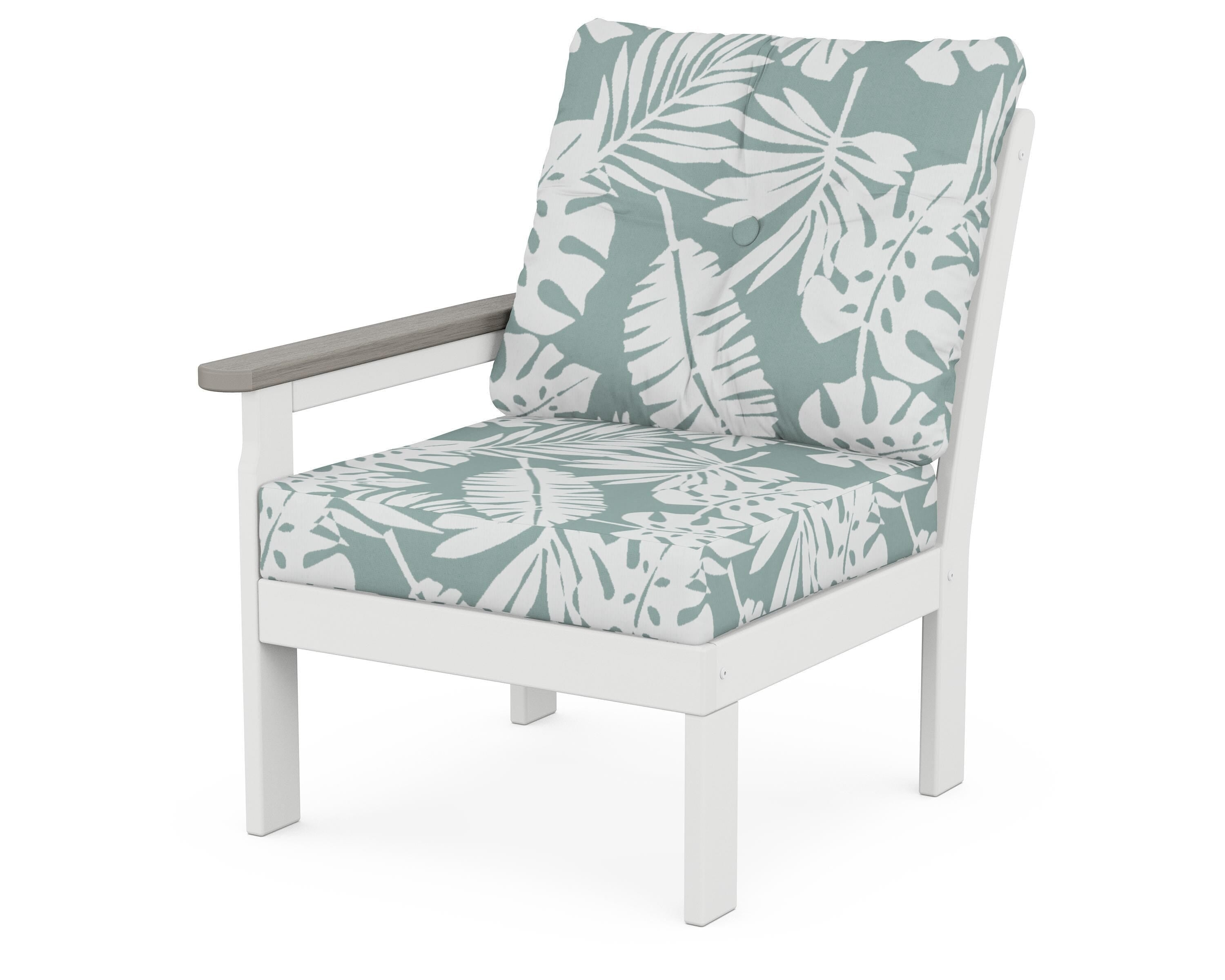 POLYWOOD® Vineyard Modular Left Arm Chair in White / Driftwood / Leaf Glacier Spa