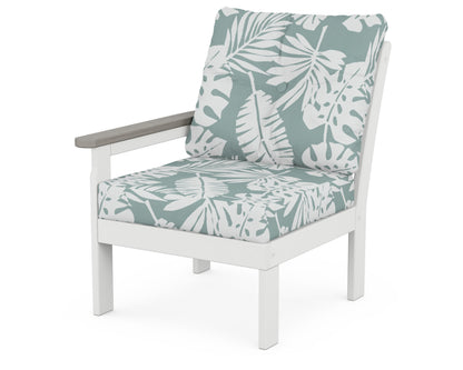 POLYWOOD® Vineyard Modular Left Arm Chair in White / Driftwood / Leaf Glacier Spa