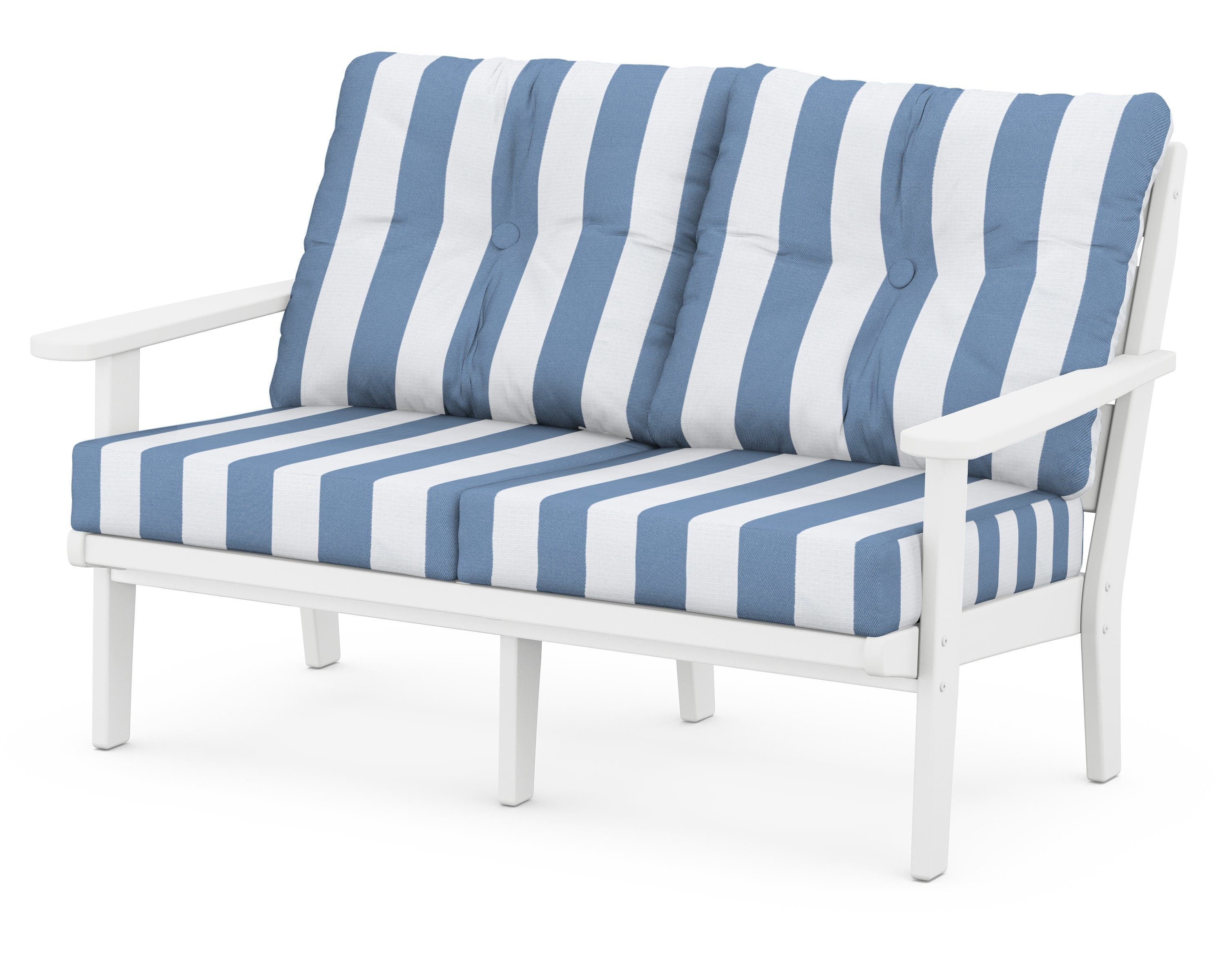 POLYWOOD® Lakeside Deep Seating Loveseat in White / Cabana Stripe Sky Blue