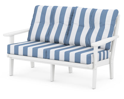 POLYWOOD® Lakeside Deep Seating Loveseat in White / Cabana Stripe Sky Blue