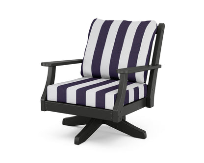 Country Living Wovendale Deep Seating Swivel Chair in Black / Cabana Stripe Navy
