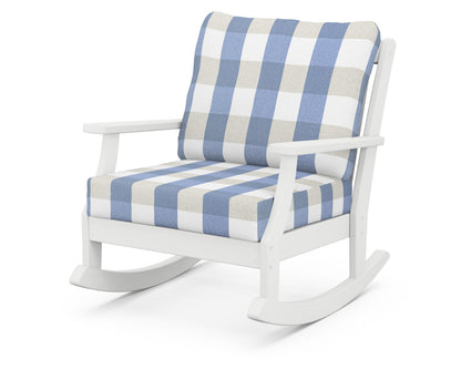 POLYWOOD® Braxton Deep Seating Rocking Chair in White / Buffalo Plaid Sky Blue