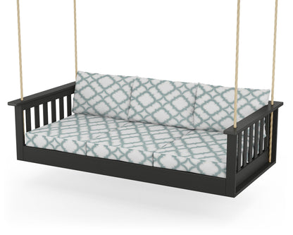 POLYWOOD® Vineyard Daybed Swing in Black / Trellis Glacier Spa