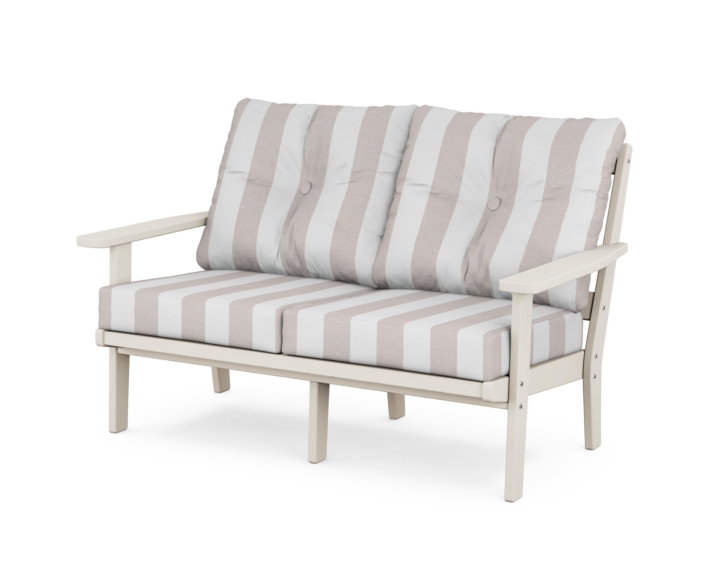 POLYWOOD® Prairie Deep Seating Loveseat in Sand / Cabana Stripe Dune Burlap