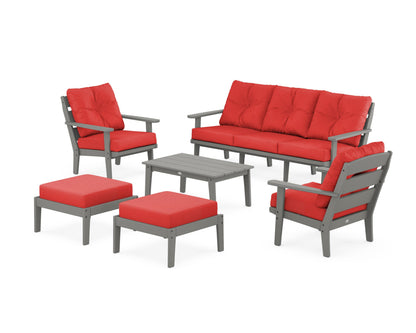 POLYWOOD® Lakeside 6-Piece Lounge Sofa Set in Slate Grey / Crimson Linen