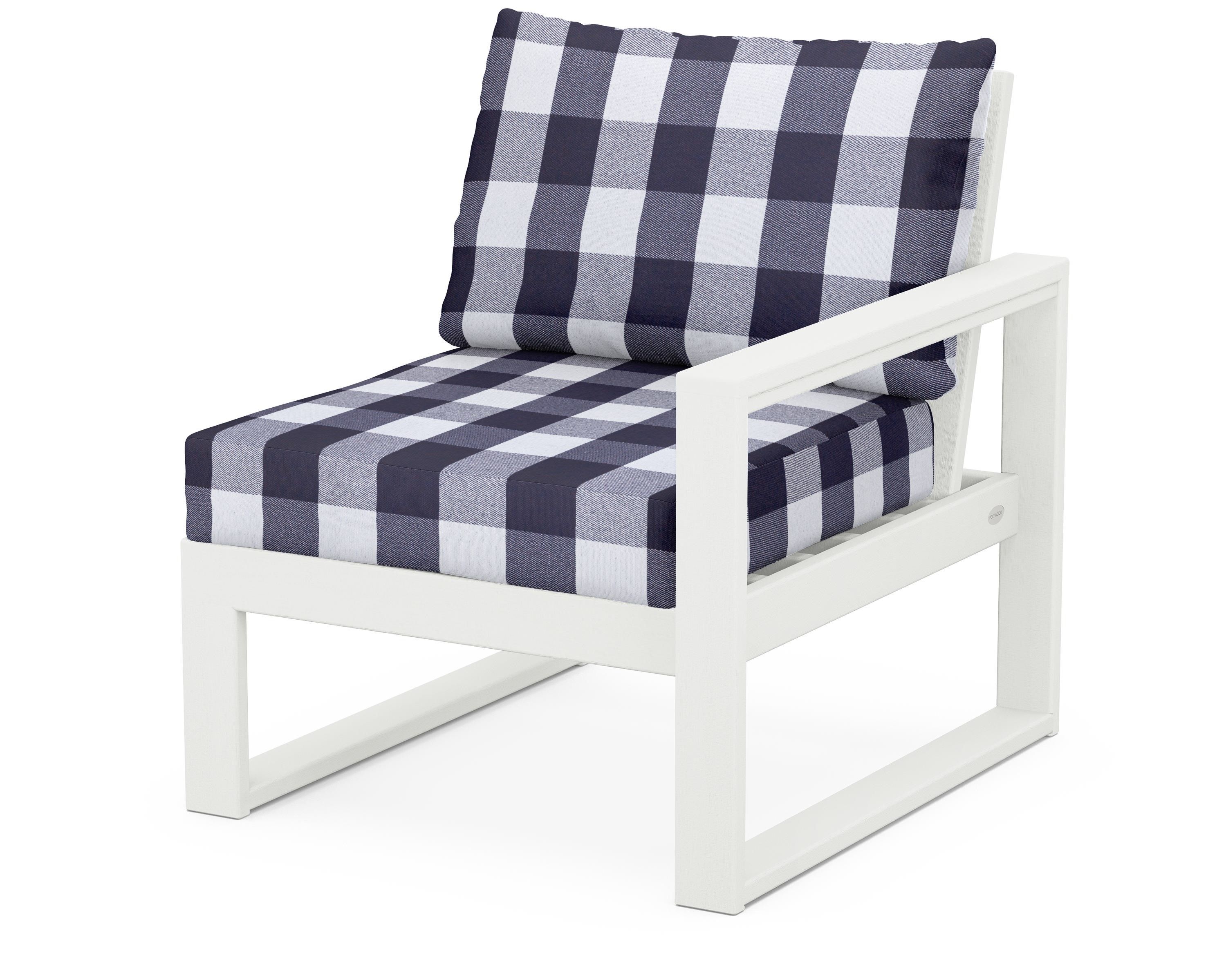 POLYWOOD® EDGE Modular Right Arm Chair in Vintage White / Buffalo Plaid Navy