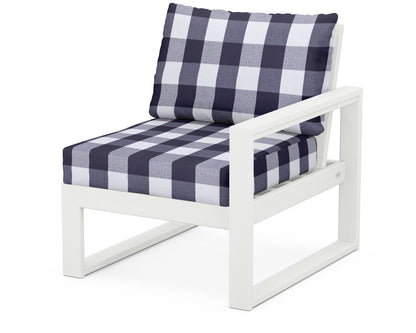 POLYWOOD® EDGE Modular Right Arm Chair in Vintage White / Buffalo Plaid Navy