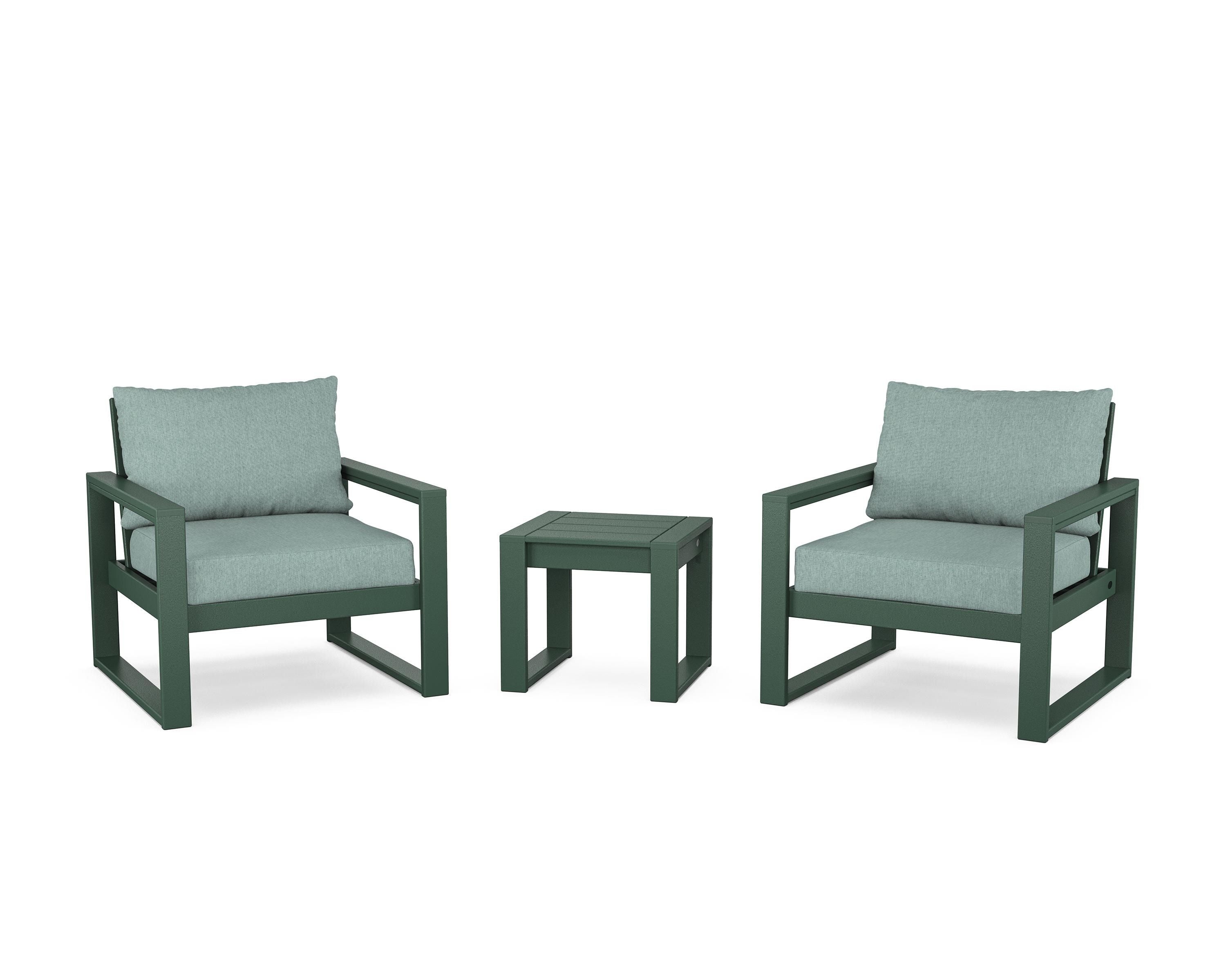 POLYWOOD® EDGE Sectional 3-Piece Deep Seating Set in Green / Glacier Spa