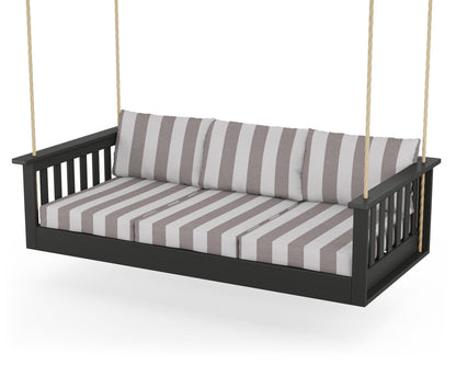 POLYWOOD® Vineyard Daybed Swing in Black / Cabana Stripe Grey Mist