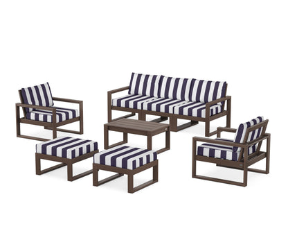 POLYWOOD® EDGE Sectional 8-Piece Lounge Sofa Set in Mahogany / Cabana Stripe Navy