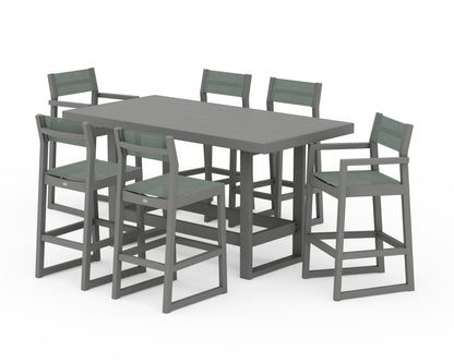 POLYWOOD® EDGE Sling 7-Piece Bar Table Set in Slate Grey / Dupioni Sea Mist Sling