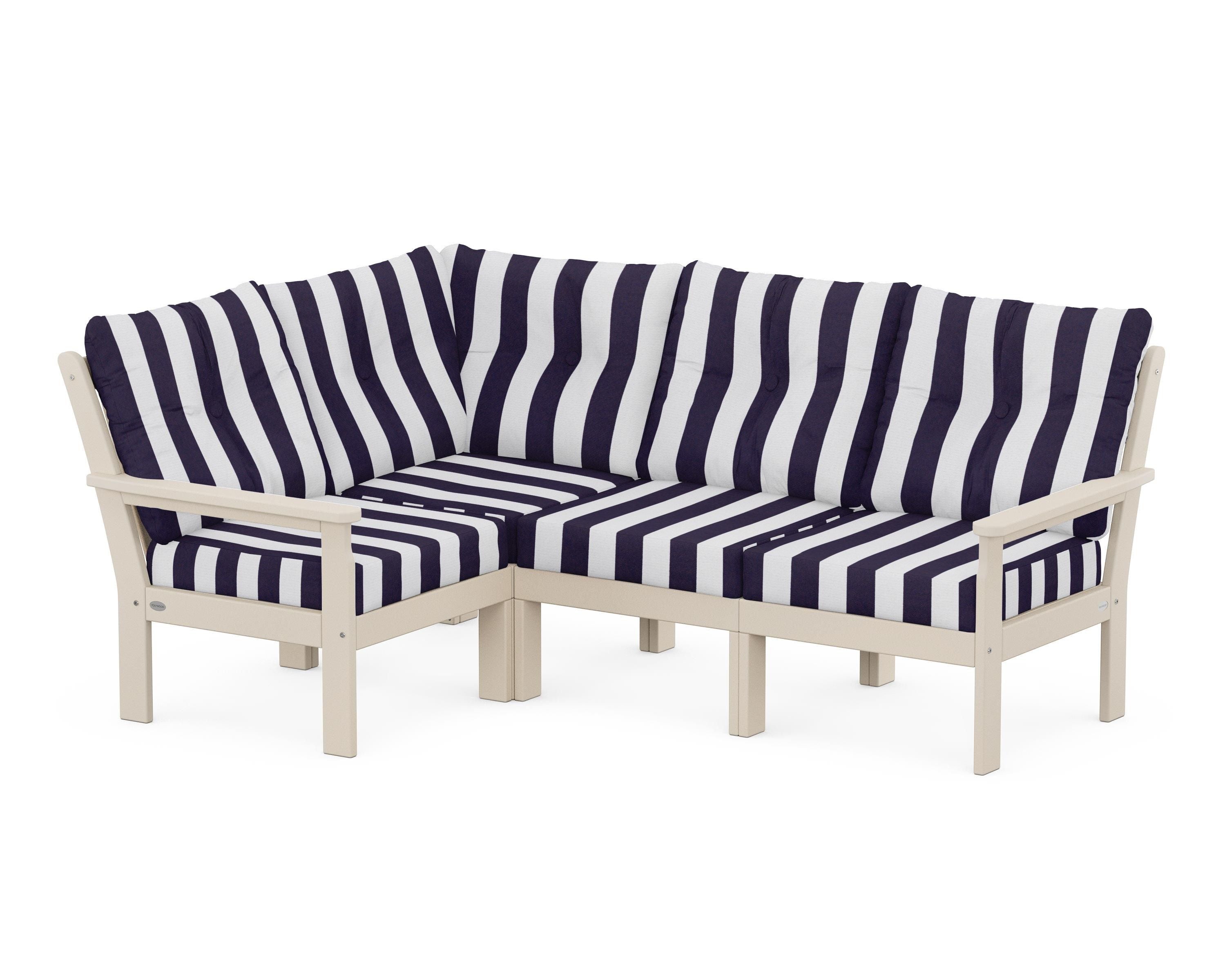 POLYWOOD® Vineyard 4-Piece Sectional in Sand / Cabana Stripe Navy