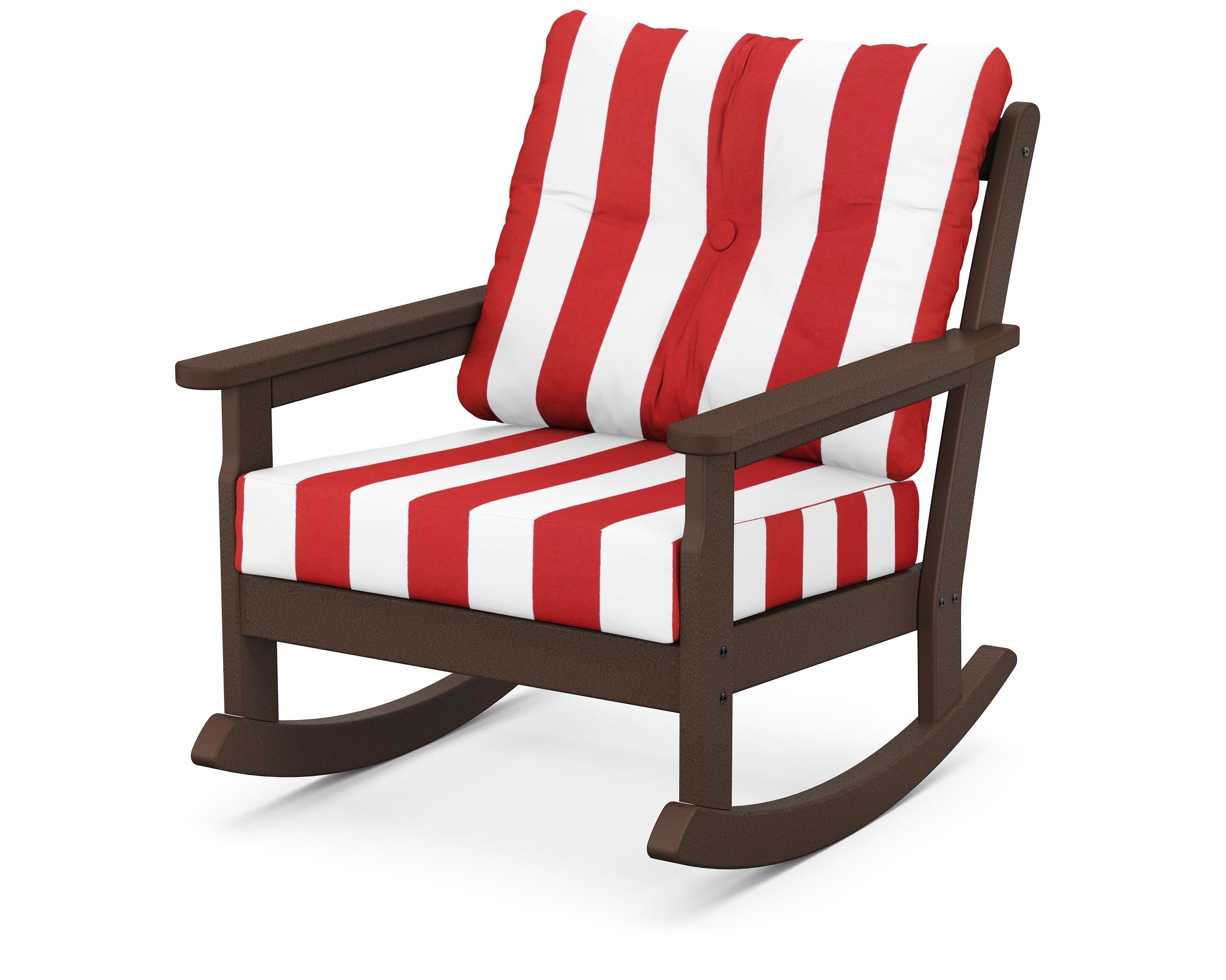 POLYWOOD® Vineyard Deep Seating Rocking Chair in Mahogany / Cabana Stripe Crimson