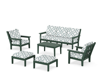 POLYWOOD® Chippendale 6-Piece Lounge Sofa Set in Green / Trellis Glacier Spa