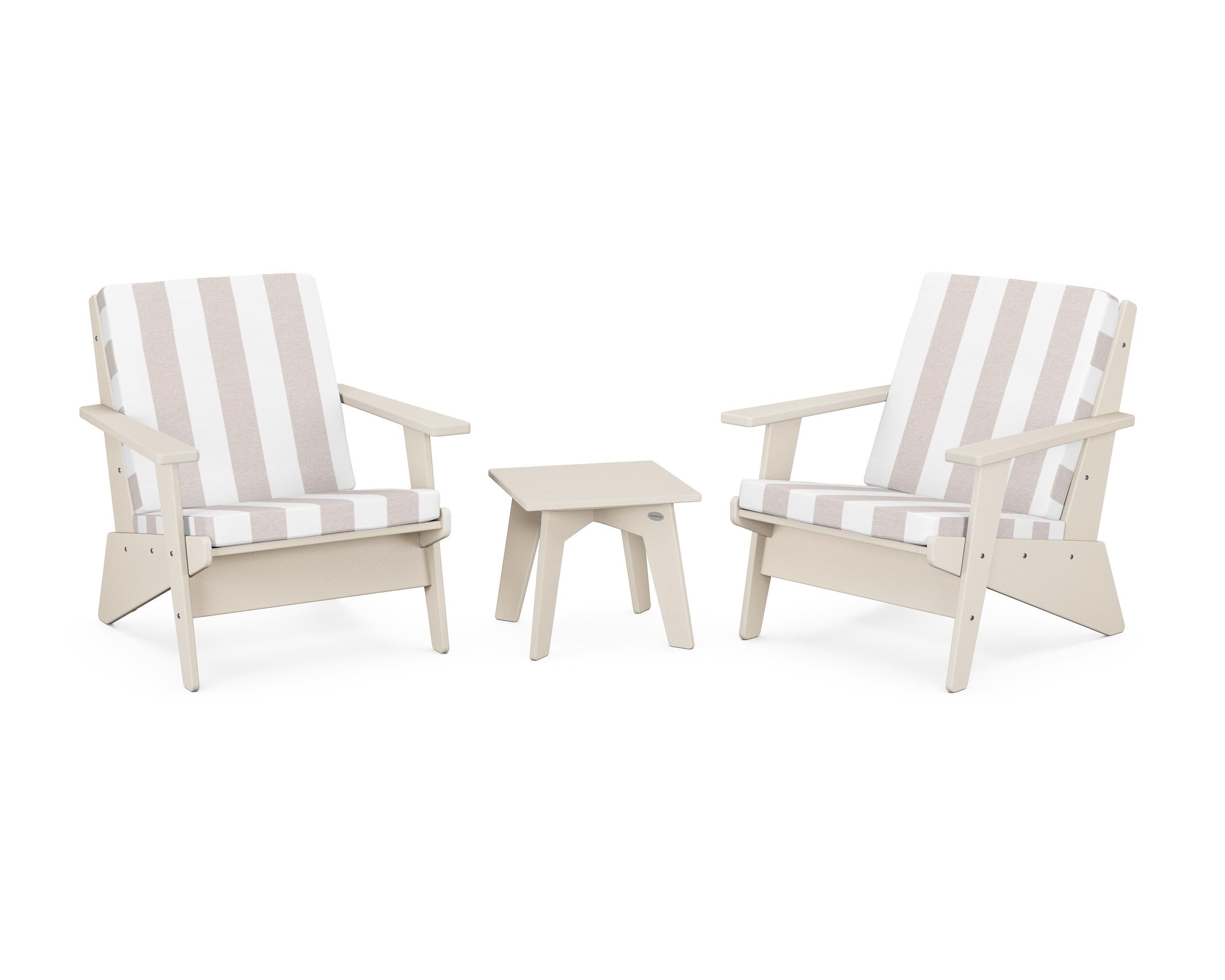 POLYWOOD® Riviera Modern Lounge 3-Piece Set in Sand / Cabana Stripe Dune Burlap