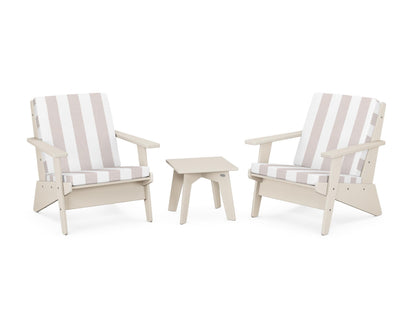 POLYWOOD® Riviera Modern Lounge 3-Piece Set in Sand / Cabana Stripe Dune Burlap