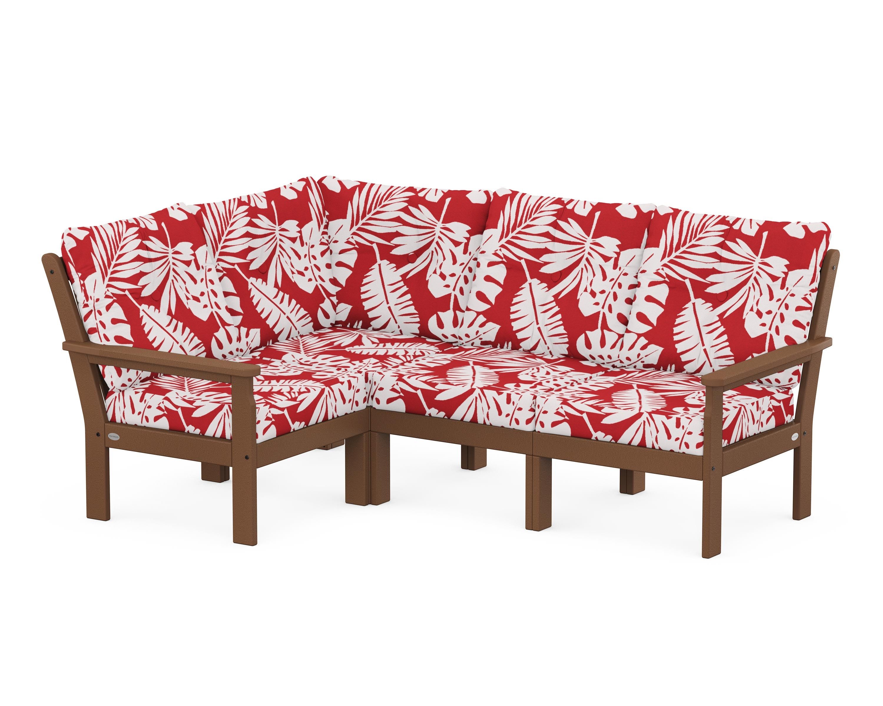 POLYWOOD® Vineyard 4-Piece Sectional in Teak / Leaf Crimson