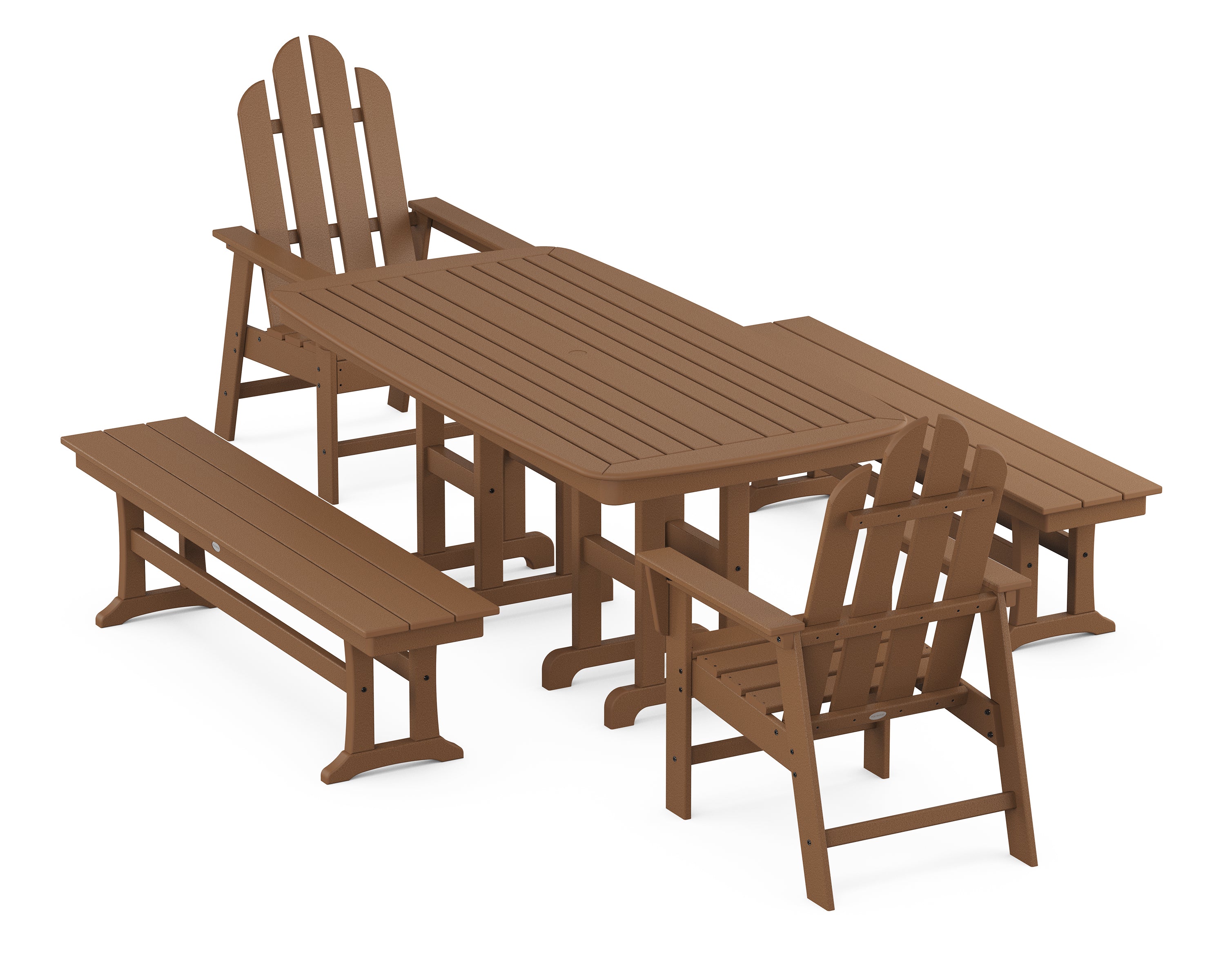 POLYWOOD® Long Island 5-Piece Dining Set with Benches in Teak