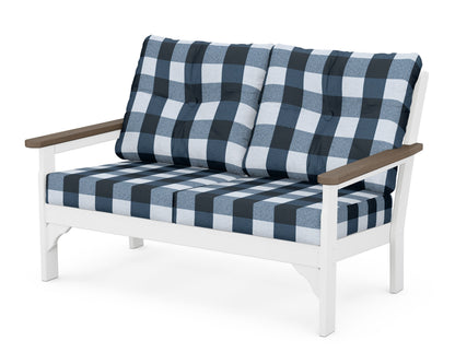 POLYWOOD® Vineyard Deep Seating Loveseat in White / Kona / Buffalo Plaid Marine Indigo