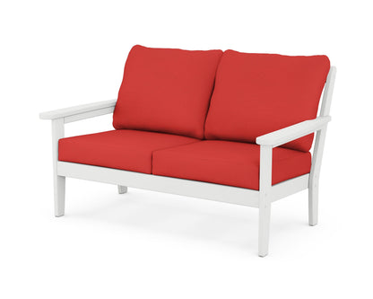 Country Living Cottage Deep Seating Loveseat in White / Crimson Linen