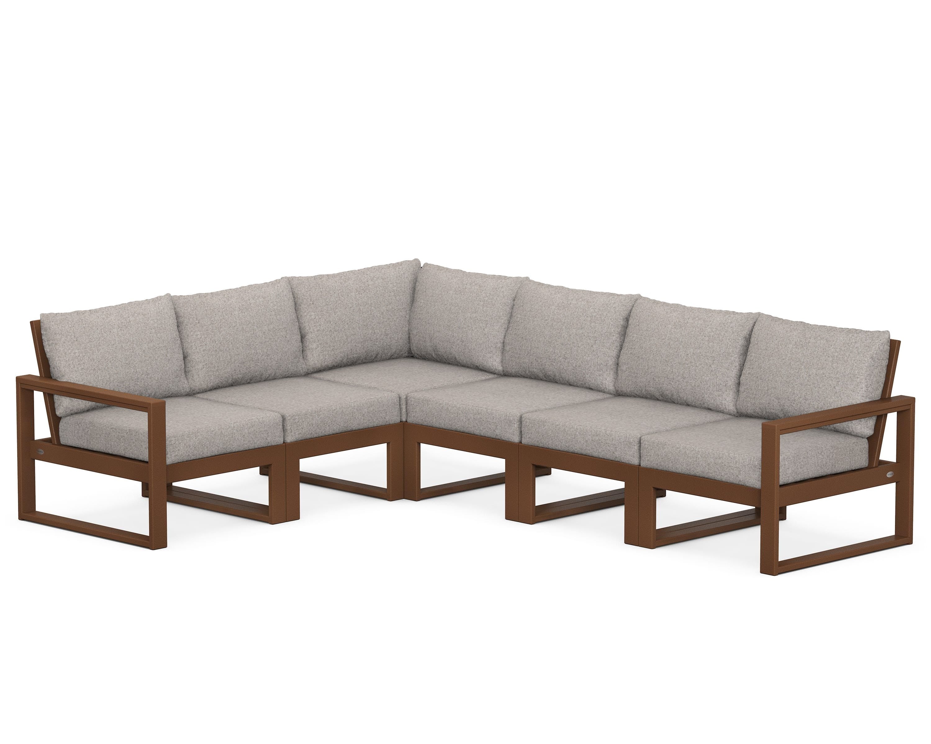 POLYWOOD® EDGE 6-Piece Modular Deep Seating Set in Teak / Weathered Tweed