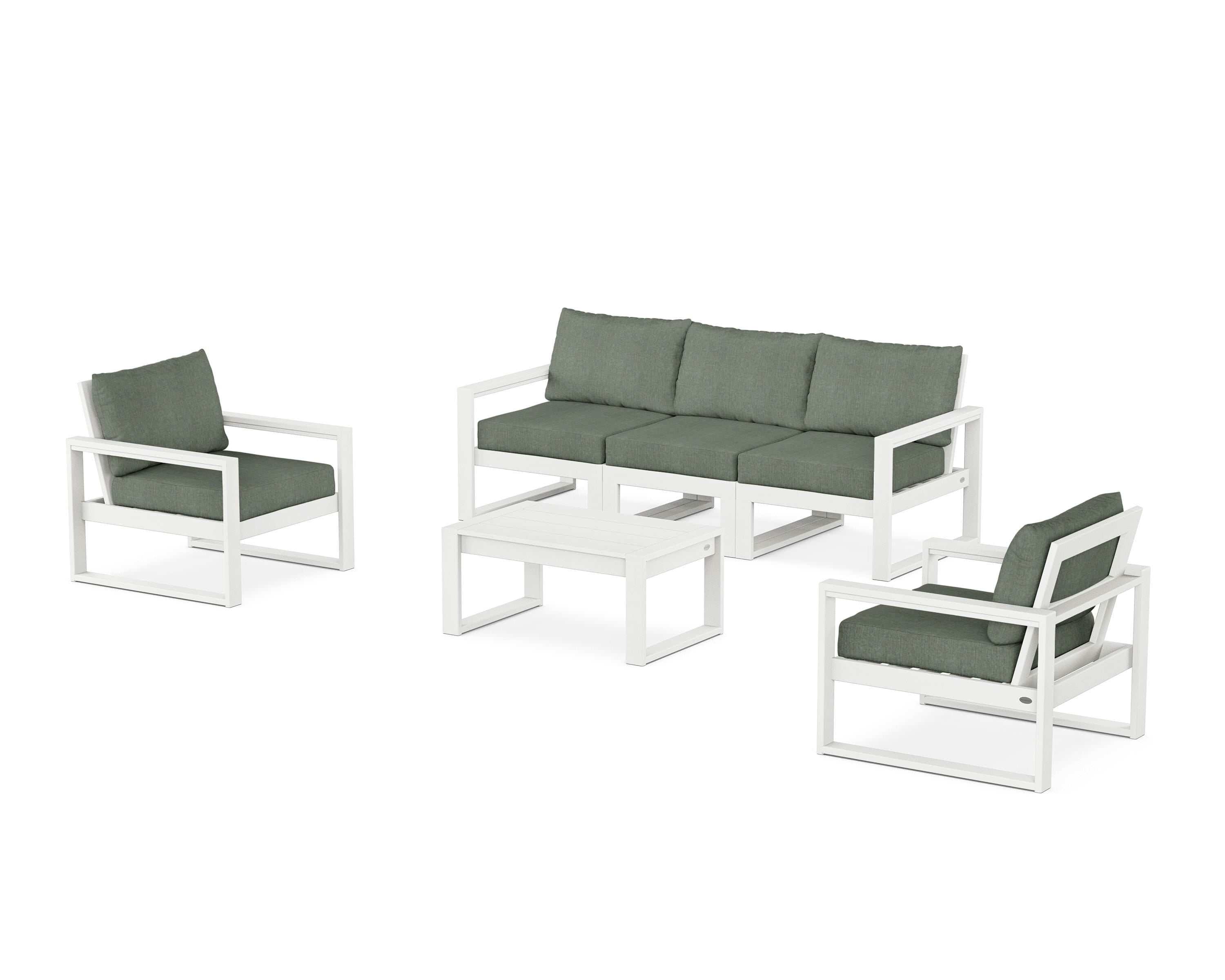 POLYWOOD® EDGE Sectional 4-Piece Deep Seating Set with Sofa in Vintage White / Cast Sage