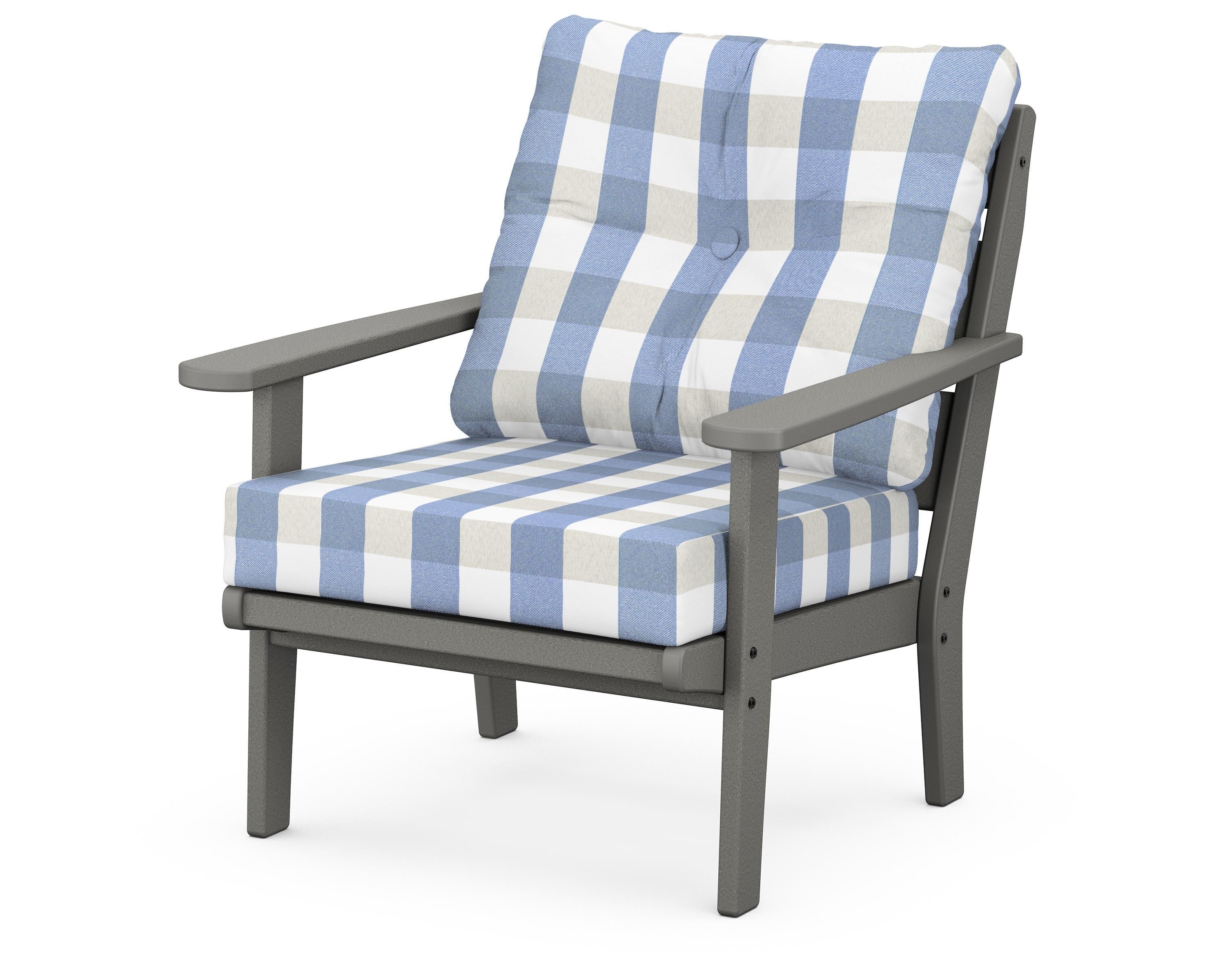 POLYWOOD® Lakeside Deep Seating Chair in Slate Grey / Buffalo Plaid Sky Blue