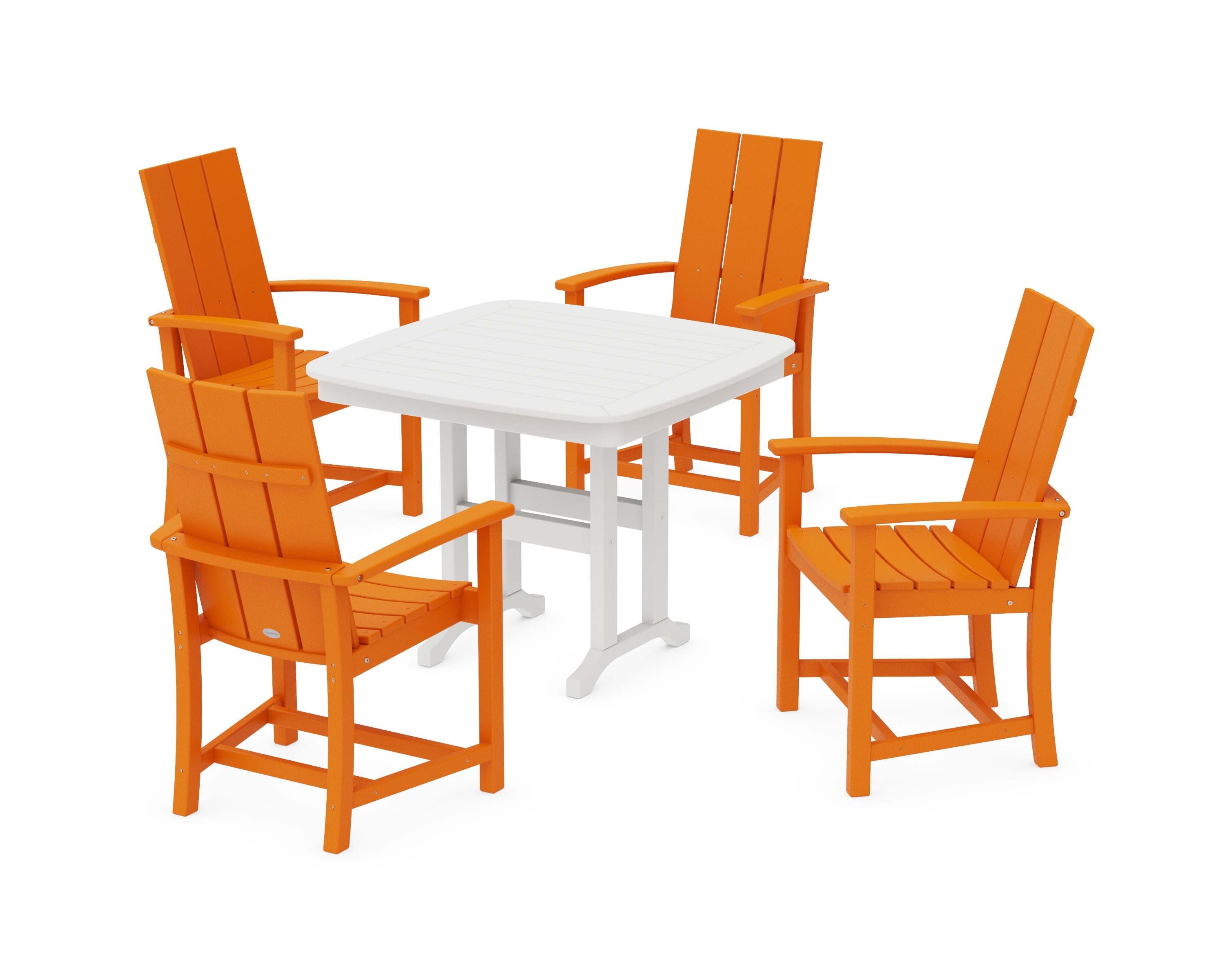 POLYWOOD® Modern Adirondack 5-Piece Dining Set in Tangerine / White