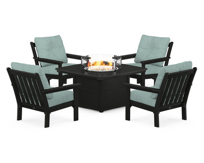 POLYWOOD® Vineyard 5-Piece Conversation Set with Fire Pit Table in Black / Glacier Spa