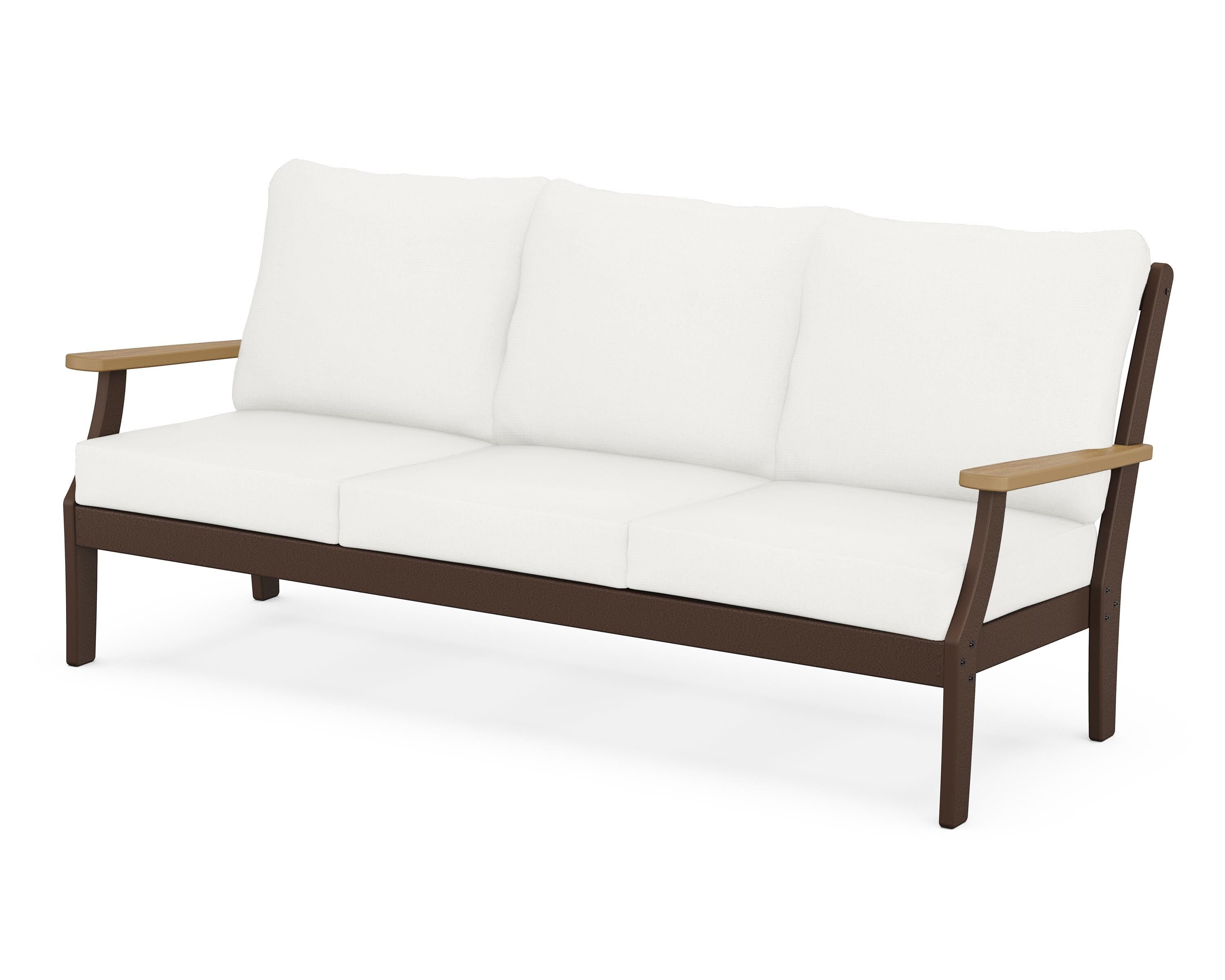 POLYWOOD® Braxton Deep Seating Sofa in Mahogany / Natural / Natural Linen