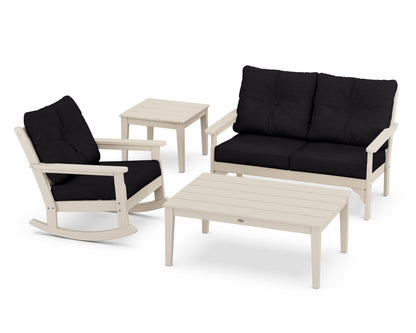 POLYWOOD® Vineyard 4-Piece Deep Seating Rocker Set in Sand / Midnight Linen
