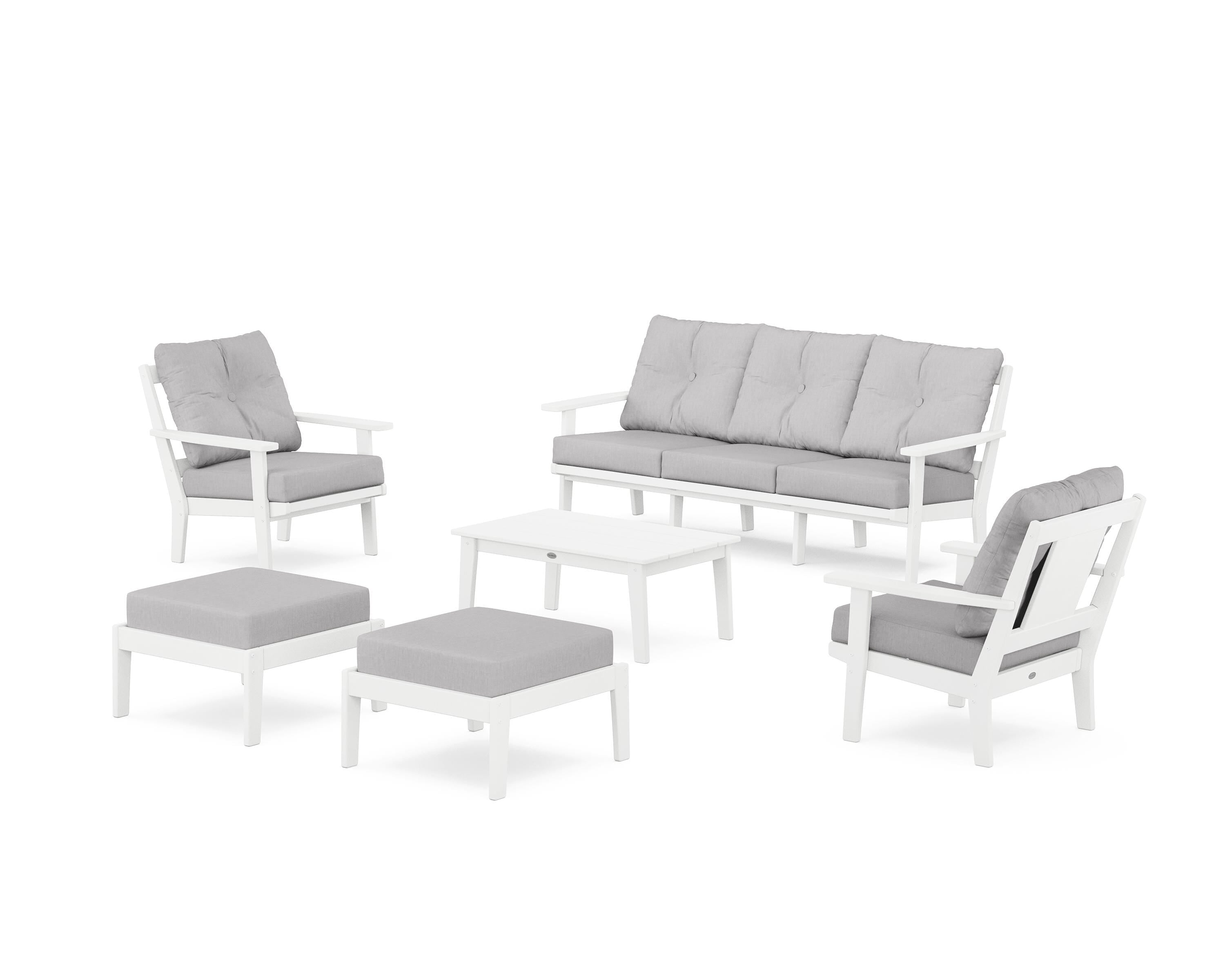 POLYWOOD® Prairie 6-Piece Lounge Sofa Set in White / Granite