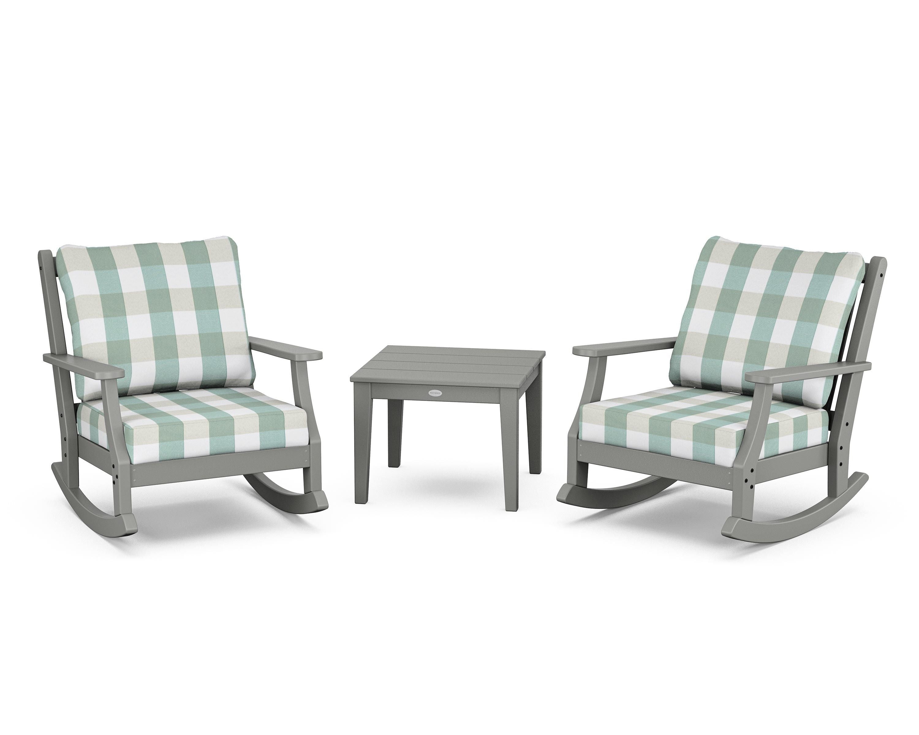 Country Living Wovendale 3-Piece Deep Seating Rocker Set in Slate Grey / Buffalo Plaid Glacier Spa
