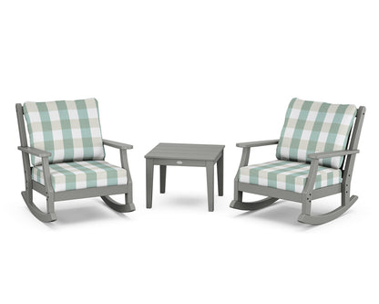 Country Living Wovendale 3-Piece Deep Seating Rocker Set in Slate Grey / Buffalo Plaid Glacier Spa